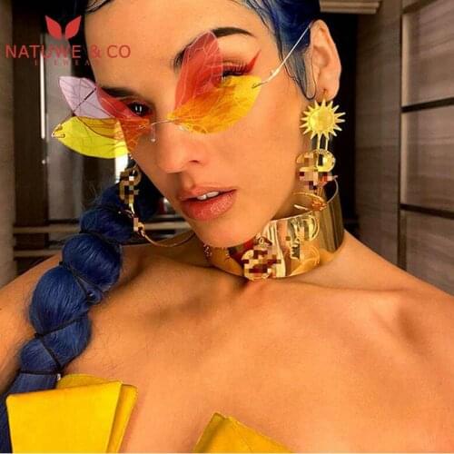 Womens Sunglasses 2021 Rimless Y2K Glasses Trendy Animal Wings Shaped Sun Lens Double Sun Glasses Metal Gold Gradient S