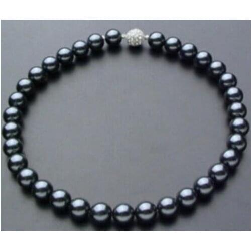 Women Gift Word Love Shipping >>>>> 10mm Black South Sea Shell Pearl Necklace 18" Magnet Clasp African Beads