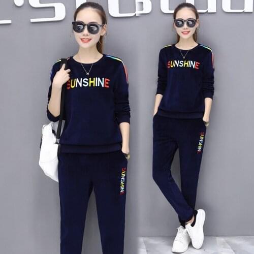 Women Sets 2018 Female Autumn Letters Long Sleeve Slim Two Piece Hoodies Tracksuit Fashion Casual Sweatshirt