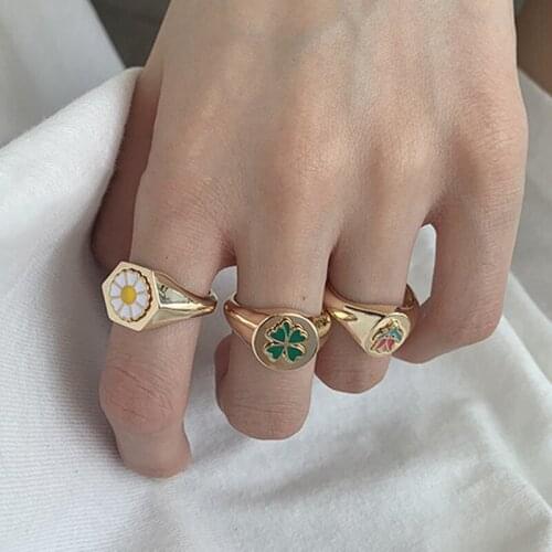 Vintage Aesthetic Chunky Rings for Women New Fashion Geometric Gold Plated Flowers Adjustable Accesories Wedding Jewelry Gifts