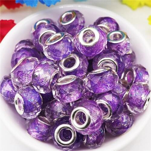 10Pcs Color Glass Crystal Cut Faceted Large Hole European Murano Spacer Beads fit Pandora Bracelet Hair Beads for DIY Jewelry