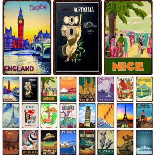 2020 Hot Sale City Landscape Iron Poster Eiffel Tower England Sydney Paris Hollywood Retro Decorative Metal Tin Sign Painting