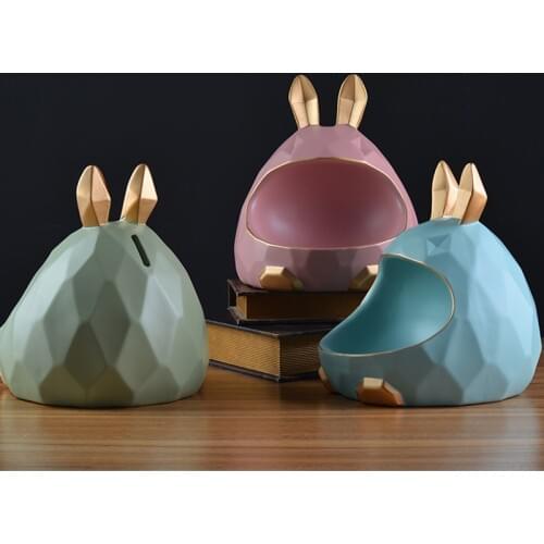 3D Sculpture Rabbit Statue Table Decoration Accessories Storage Box Money Box Coin Bank Figurine Decor Home Room Decorations