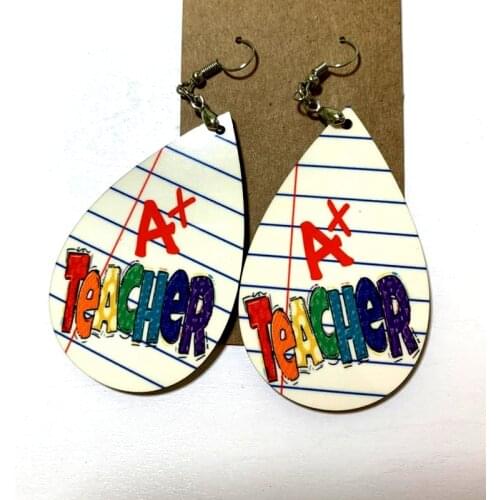 A+ Teacher Earrings ABC Earrings School Design Teardrop Faux Leather Teacher Gift Faux layers