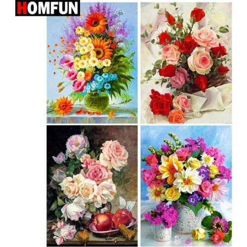 HOMFUN 5D Diamond Pattern Rhinestone Needlework Diy Diamond Painting Cross Stitch "Flower Floral scenery" Diamond Embroidery