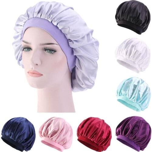 Satin Women Bonnet Turban Night Sleep Cap Arab Hair Loss Hat Head Cover Islamic Wide Band Elastic Hats Nightcap Beanies Muslim