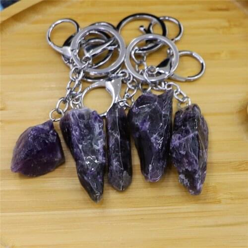 10pcs/Lot Original Amethysts Crystal Pendant Key Chain Ring Car Keychain Holder Women Girls BOHO Natural Stone Jewelry