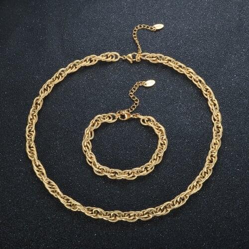 Stainless Steel Hip Hop Twist Rope Chain Link Bracelet Necklace For Women Men Punk Jewelry Set Accessories