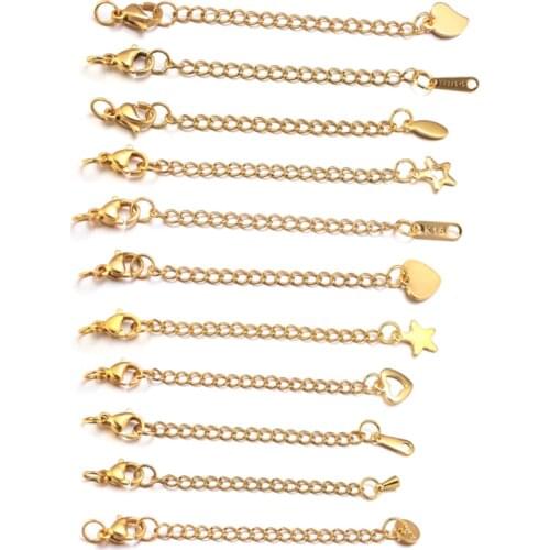 10pcs/Lot 50mm Stainless Steel Necklace Extension Chain Bulk Bracelet Extended Chains Tail Chains Extender For Jewelry Making