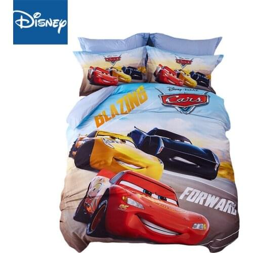 Disney cartoon comforter bedding set for kids 3D Mcqueen car bed linens kids queen size bed set 4pc boys home textile hot sale