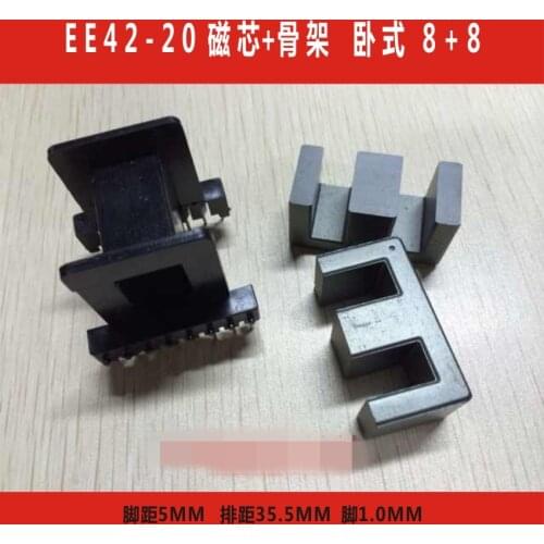 EE42-20 Horizontal Plastic Bobbin Magnetic Ferrite Cores 8+8 Pins for Transformer
