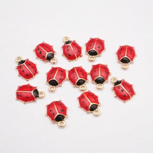MRHUANG 10pcs/pack ladybug enamel Charms fit Necklace bracelet DIY Draft Fashion Jewelry Accessory 9*11mm