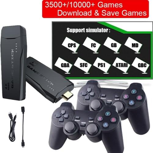 Video Game Consoles Mini 4K HD 2.4G Wireless Doul Gamepads 10000 Games 64GB Retro Classic Game TV Family Controller For PS1/GBA