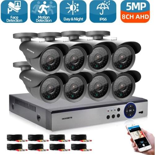 HD 5MP CCTV Camera Security System Kit 5mp AHD Human Detection Outdoor IR Security Camera Video Surveillance System 8ch DVR Set