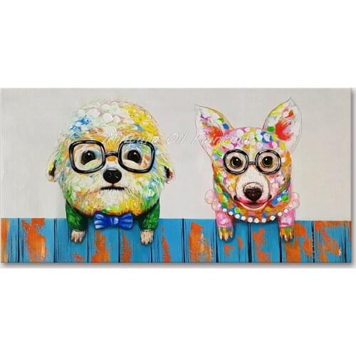Mintura Wall Picture for Living Room Oil Paintings on Canva Hand Painted Two Lovely dogs Home Decoration Animal Poster No Framed