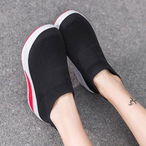 Wedge sock shoes woman sneakers new arrival fashion mesh solid color casual shoes woven outdoor slip-on sneakers women plus size