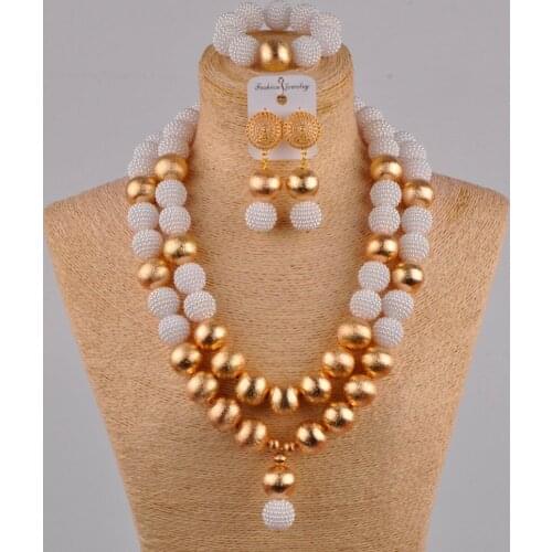 White costume african jewelry set 24 inches simulated pearl necklace nigerian wedding bridal jewelry sets for women FZZ40