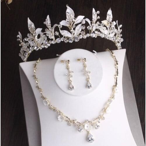 Baroque Vintage Gold Crystal Bridal Jewelry Sets Rhinestone Crown Tiaras Bride African Beads Jewelry Set Earring Choker Necklace