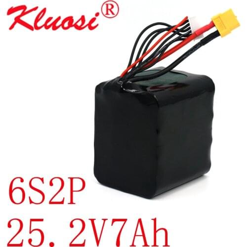 KLUOSI 6S2P 24V 7Ah 25.2V High Capacity UAV Rechargeable Li-ion Battery for Various RC Airplane Drone Quadrotor XH2.54-7P XT60