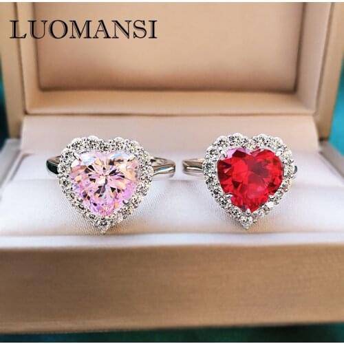 Luomansi Heart-shaped Gemstone 10*10 Red High Carbon Diamond Ring Female Commemorative Party Birthday Gift