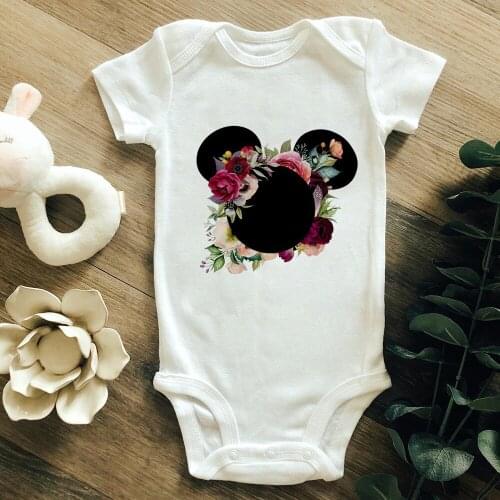 Fashion Graphic Flower Mickey Mouse Head Cute Ear Newborn Bodysuits Baby Girl Boy Clothing Infant Jumpsuit