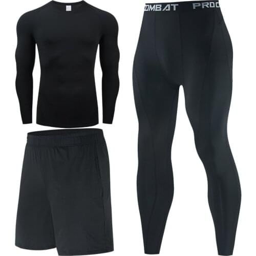 Mens Compression Suit MMA Long Sleeve T-shirt Mens Tights Fitness Body Building Top Rashguard Sports Suit Men
