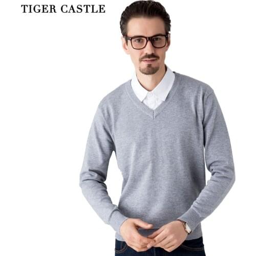 TIGER CASTLE Men Quality Knitwear High Stretch Solid Sweater for Men Brand Soft V-Neck Pullovers Comfort Sweater Hombre