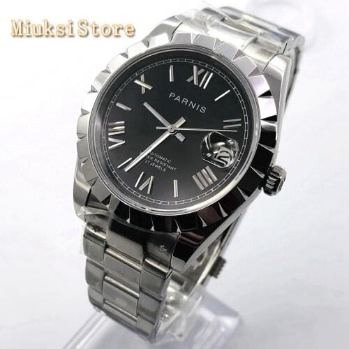 Parnis 39mm New Mens TOP Luxury Waterproof Watch Silver Case Sapphire Crystal Date Window Stainless Steel Automatic Mens Watch