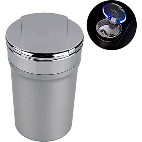 Portable Windproof Car Ashtray With LED Blue Light Mini Detachable Stainless Steel Car Trash Can For Outdoor Travel Home Use