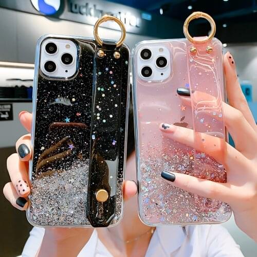 Transparent Case For Xiaomi Redmi Note 10 10S 9S 9 8 Pro 9A 9C Mi 11 10T Pocophone F3 M3 X3 NFC 10 Lite Bling Wrist Strap Cover