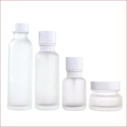 50/110/150ML frosted Empty glass bottle/jar lotion pump Cosmetic Packing Refillable Bottles w white cap