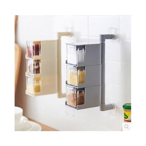 Rotating Wall-mounted Spice Jars Storage Holder 4 Layers Spice Rack OrganizerKitchen Accessories Baffect Seasoning Container