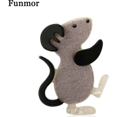 Funmor Kawaii Mouse Brooches Artificial Leather Acrylic Pin Women Children Gathering Party Accessories Sweater Jackets Ornaments