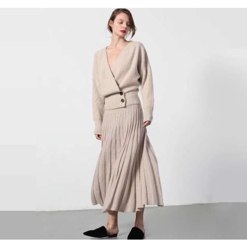 Adishree 2018 woman Cashmere knitting skirts Pleated Solid Casual A-line Ankle-Length