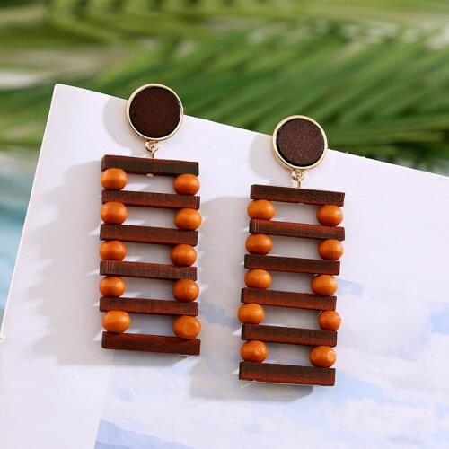 Boho Creative Handmade Natural Wooden Drop Earrings For Women 2019 Fashion Bohemian Rectangle Geometric Dangle Earring Jewelry