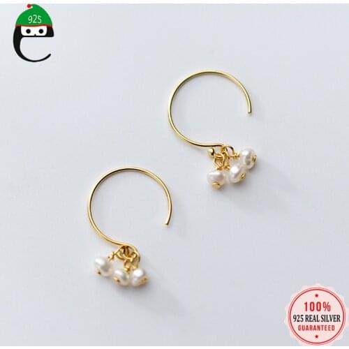 ElfoPlataSi 100% 925 Real Sterling Silver Fashion Gold Pearls Dangle Earring For Women Friend Fine Jewelry Gift ED109