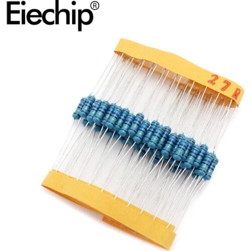 100pcs/lot 0.5W 1 ohm 1% Metal film resistor 1/2W resistance 27R Electronic resistors