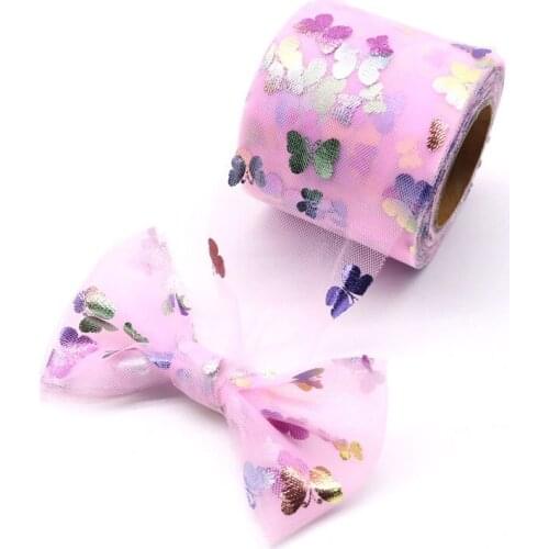 25Yards 6CM Butterfly Sequins Red White Organza Lace Ribbon Trim Fabric Sewing Wedding Dress Party Decoration Yarn Lace