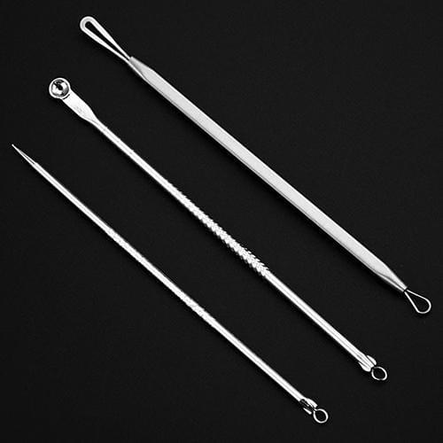 3 Pcs Face Care Stainless Steel Blackhead Blemish Acne Extractor Remover Set