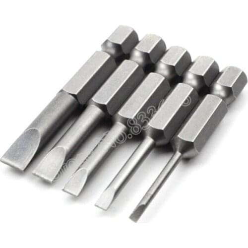 5Pcs/Lot 50mm Hex Shank Flat Head Slotted Tip Screwdrivers Bits Flathead Screwdriver 2.0-6.0mm