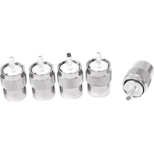 GTBL 5Pcs Connector UHF Male PL259 Plug Solder RG58 RG142 LMR195 RG400 Cable Silver