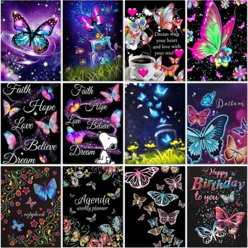 5D Diamond Painting Butterfly Picture Rhinestones Diamond Embroidery Text Cartoon Cross Stitch Rhinestone Mosaic Kits Wall Decor