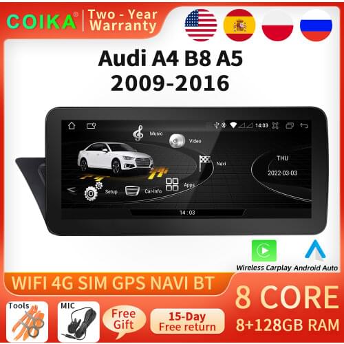 Carplay IPS Touch Screen Car Multimedia Player For Audi A4 A5 2009-2016 Google WIFI SWC Mirror Link Android 10.0 GPS Navi Radio