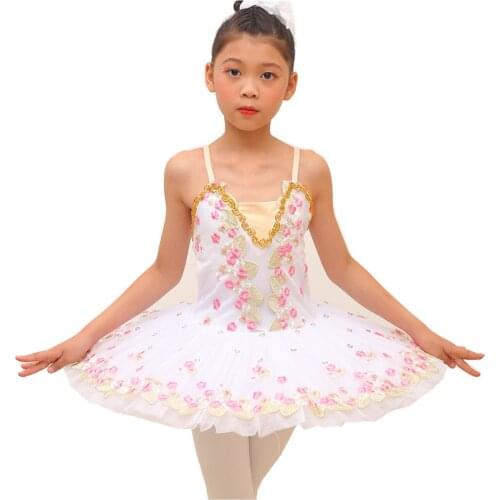 Childrens Dance Costumes Ballet Dress For Girls White Swan Tutu Latin Skirt Performance Dress Floral Embroidered Crystal