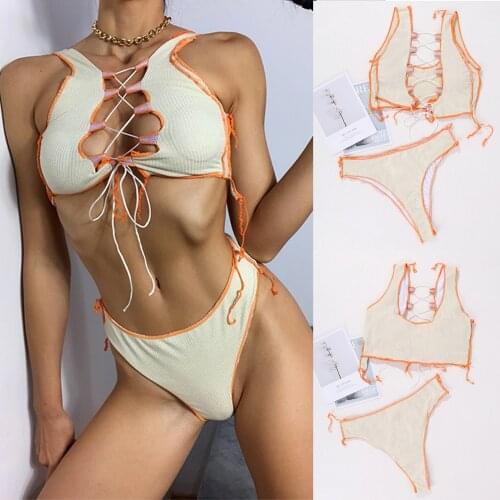 Sagace womens Bikini knitted lace up cut out split swimsuit lace up sexy swimsuit womens new fashion beach wear 2021