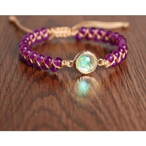 Opal String Weaving Yoga Friendship Bracelet Stone Wrapped Bracelet Woman Amethyst Bracelet Bohemian Jewelry