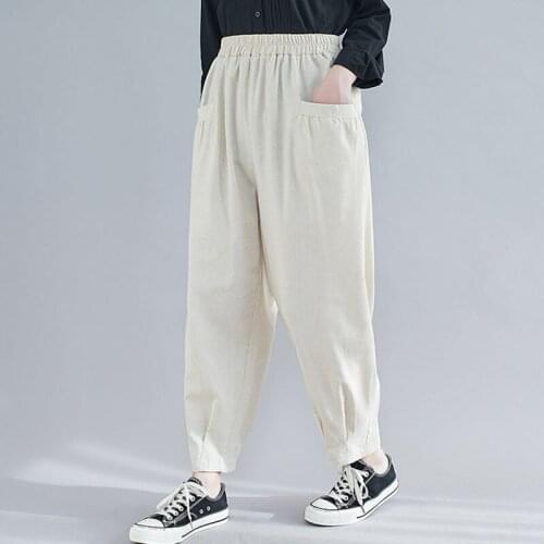 Women Cotton Linen Casual Pants New 2021 Spring Simple Vintage Solid Color All-match Loose Female High Waist Harem Pants S3595