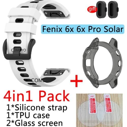 4in1 Quick Release Band For Garmin Fenix 6X Pro pro solar Strap Silicone Wristband 6x solar case cover +glass screen protector