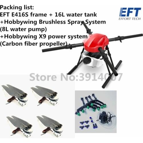 EFT E416S Agriculture spray Drone 16kg 16L Water tank Brushless water pump with Hobby wing X9 Power System kit Quadcopter UAV