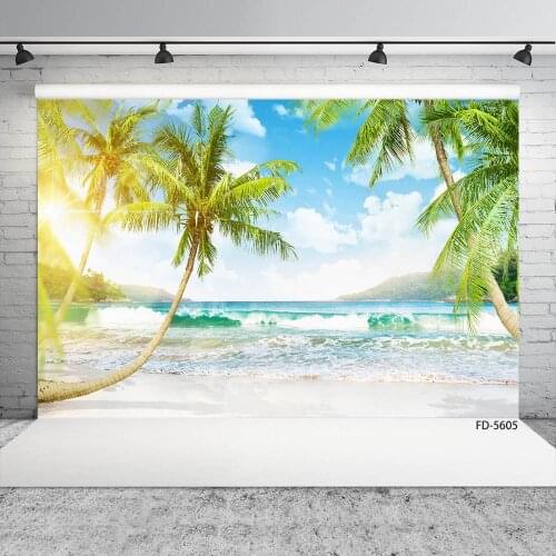 Photo Backdrops Sunshine Coconut Tree Sea Wave Customized Photography Background for Children Baby Portrait Photobooth Props